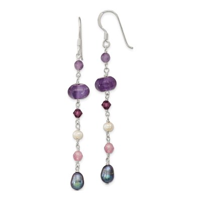 Sterling Silver Amethyst & Pearl Dangle Earrings