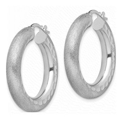 Sterling Silver 31mm Diamond-Cut Hoop Earrings – view 3