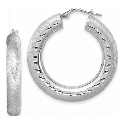 Sterling Silver 31mm Diamond-Cut Hoop Earrings