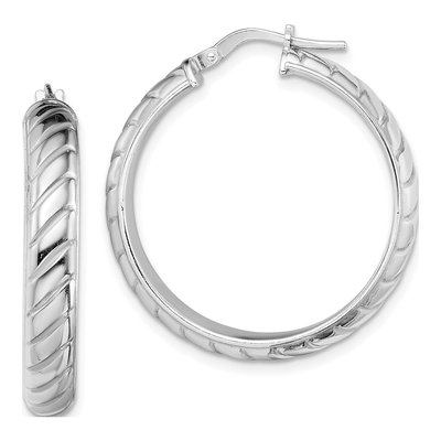 Sterling Silver 25mm Textured Hoop Earrings