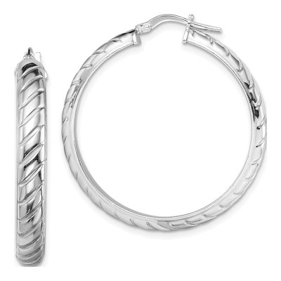 Sterling Silver 30mm Textured Hoop Earrings