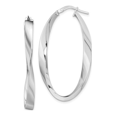 Sterling Silver 44mm Twisted Oval Hoop Earrings
