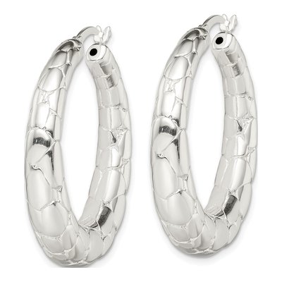 Sterling Silver 38mm Pebbled Round Hoop Earrings – view 3