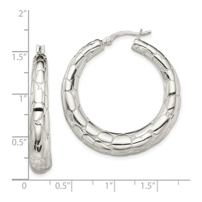 Sterling Silver 38mm Pebbled Round Hoop Earrings – view 5