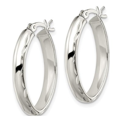 Sterling Silver 26mm Diamond-Cut Oval Hoop Earrings – view 3