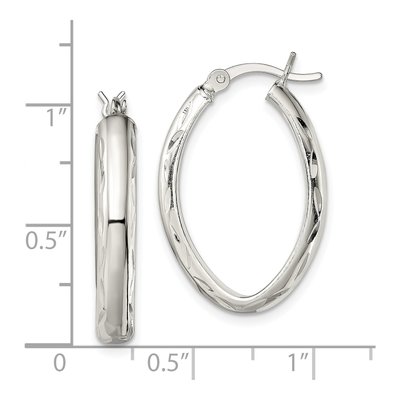 Sterling Silver 26mm Diamond-Cut Oval Hoop Earrings – view 5