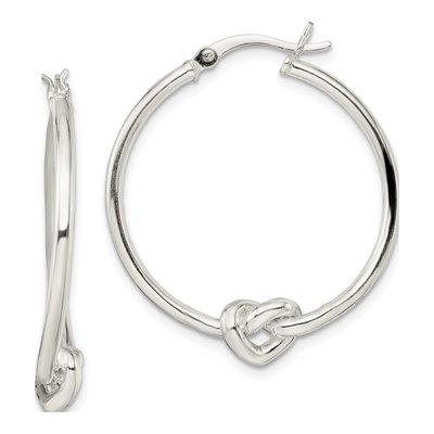 Sterling Silver 34mm Heart Knot Hoop Earrings