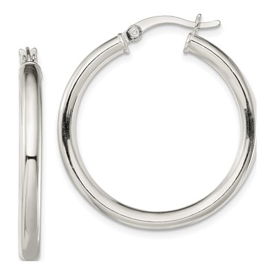 Sterling Silver 32mm Round Hoop Earrings