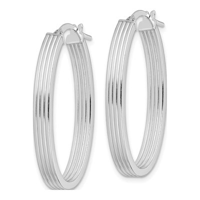 Sterling Silver 35mm Striped Oval Hoop Earrings – view 3