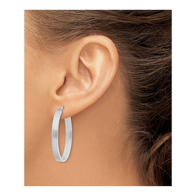 Sterling Silver 35mm Striped Oval Hoop Earrings – view 4
