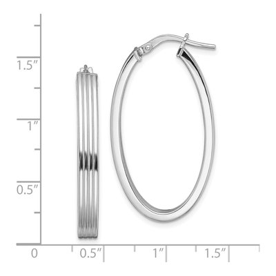 Sterling Silver 35mm Striped Oval Hoop Earrings – view 5