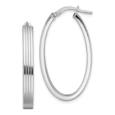 Sterling Silver 35mm Striped Oval Hoop Earrings