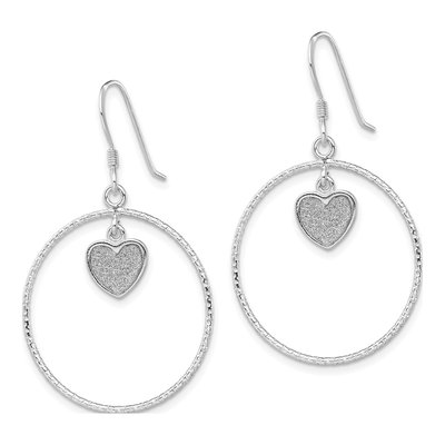 Sterling Silver Glitter Heart Dangle Earrings – view 3