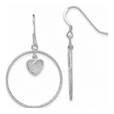 Sterling Silver Glitter Heart Dangle Earrings
