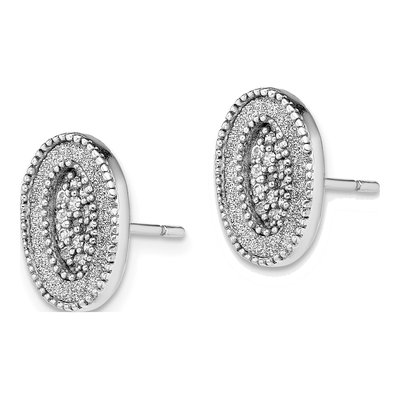 Sterling Silver CZ Glitter Fabric Oval Stud Earrings – view 3