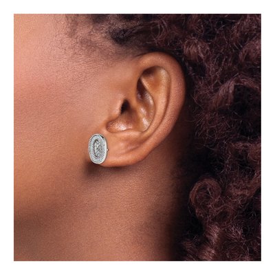 Sterling Silver CZ Glitter Fabric Oval Stud Earrings – view 4