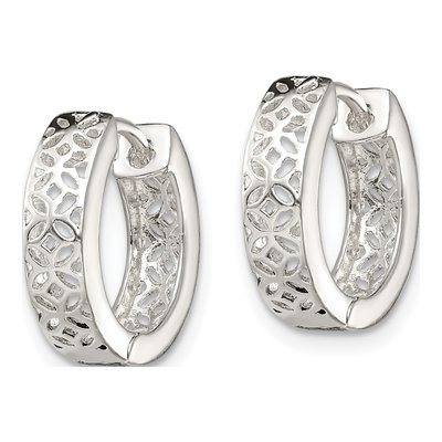 Sterling Silver 15mm Cut-Out Huggie Hoop Earrings – view 3