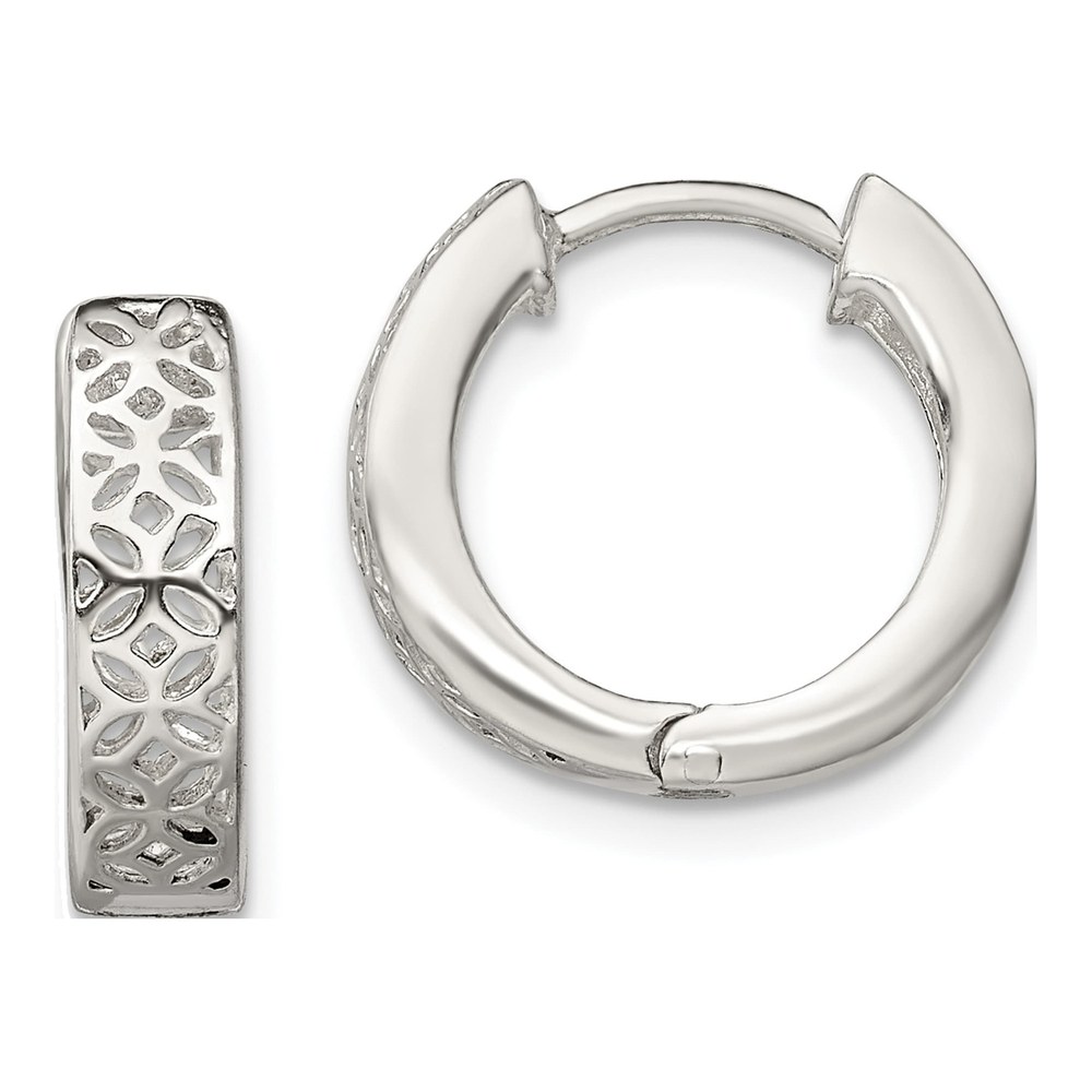 Sterling Silver Cut-Out Hinged Hoop Earrings