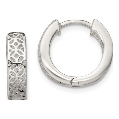 Sterling Silver 15mm Cut-Out Huggie Hoop Earrings