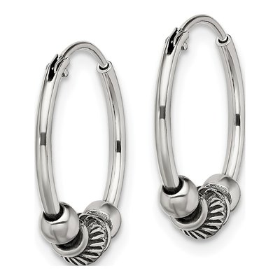 Sterling Silver 17mm Antiqued Beaded Hoop Earrings – view 3