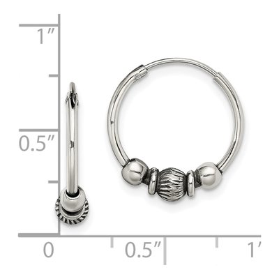 Sterling Silver 17mm Antiqued Beaded Hoop Earrings – view 5