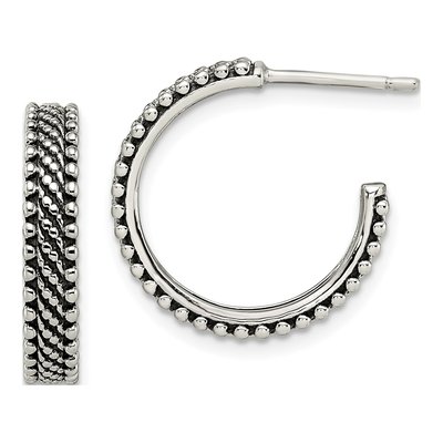 Sterling Silver 18mm Antiqued Hoop Earrings