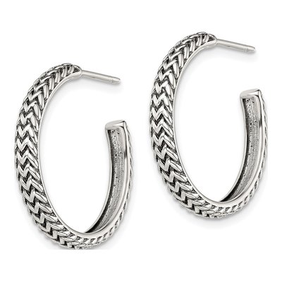 Sterling Silver Antiqued Zig Zag Hoop Earrings – view 3