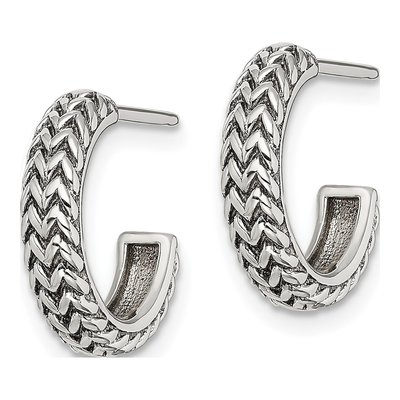 Sterling Silver 14mm Antiqued ZigZag Hoop Earrings – view 3