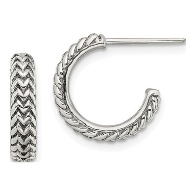 Sterling Silver 14mm Antiqued ZigZag Hoop Earrings