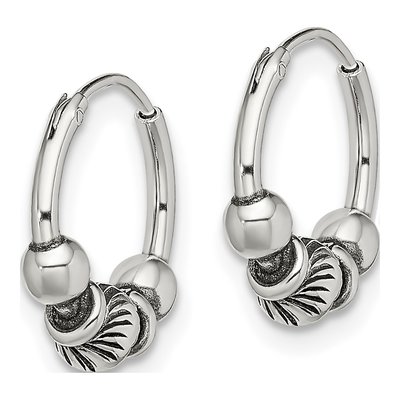 Sterling Silver 14mm Antiqued Beaded Endless Hoop Earrings – view 3