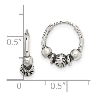Sterling Silver 14mm Antiqued Beaded Endless Hoop Earrings – view 5
