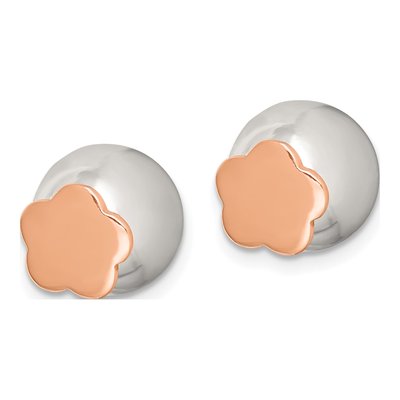 Rose Gold-Plated Sterling Silver Flower Front Back Stud Earrings – view 3