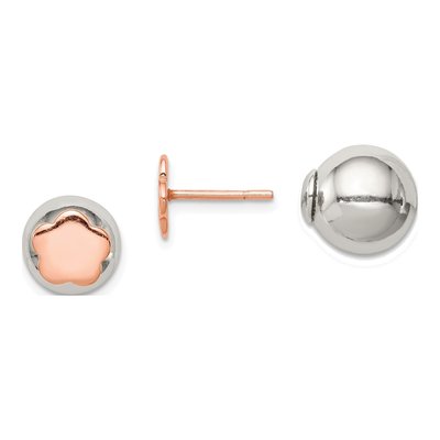 Rose Gold-Plated Sterling Silver Flower Front Back Stud Earrings