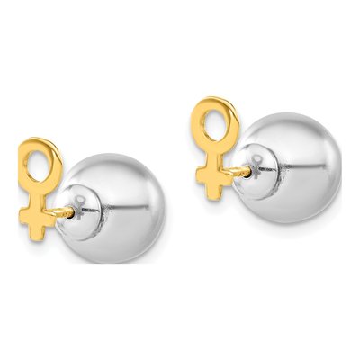 Gold-Plated Sterling Silver Female Symbol Front Back Ball Stud Earrings – view 2