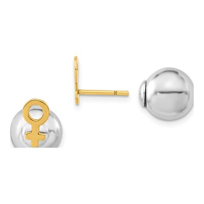 Gold-Plated Sterling Silver Female Symbol Front Back Ball Stud Earrings