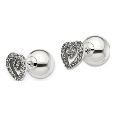 Sterling Silver CZ Heart Front Back Stud Earrings – view 3