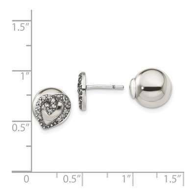 Sterling Silver CZ Heart Front Back Stud Earrings – view 5