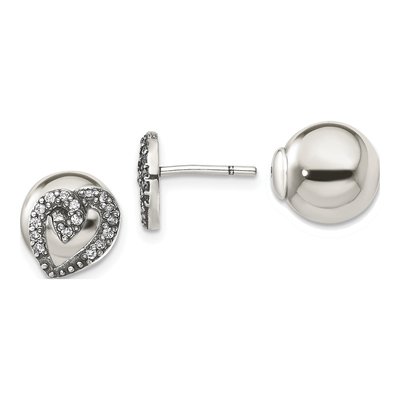 Sterling Silver CZ Heart Front Back Stud Earrings