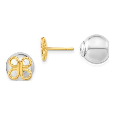 Gold-Plated Sterling Silver Butterfly Front Back Ball Stud Earrings