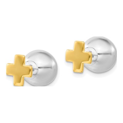 Gold-Plated Sterling Silver Cross Front Back Ball Stud Earrings – view 2