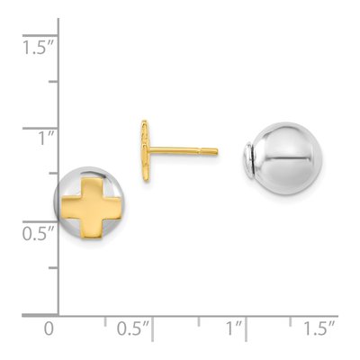 Gold-Plated Sterling Silver Cross Front Back Ball Stud Earrings – view 3
