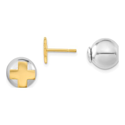Gold-Plated Sterling Silver Cross Front Back Ball Stud Earrings