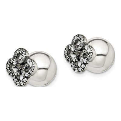 Sterling Silver CZ Antiqued Flower Front Back Stud Earrings – view 3