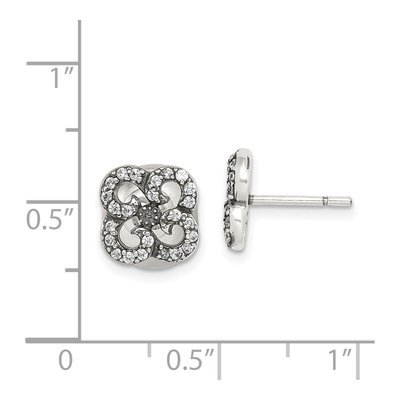 Sterling Silver CZ Antiqued Flower Front Back Stud Earrings – view 4