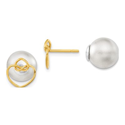 Gold-Plated Sterling Silver Knotted Hearts Front Back Ball Stud Earrings