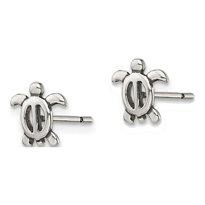 Sterling Silver Antiqued Turtle Stud Earrings – view 3