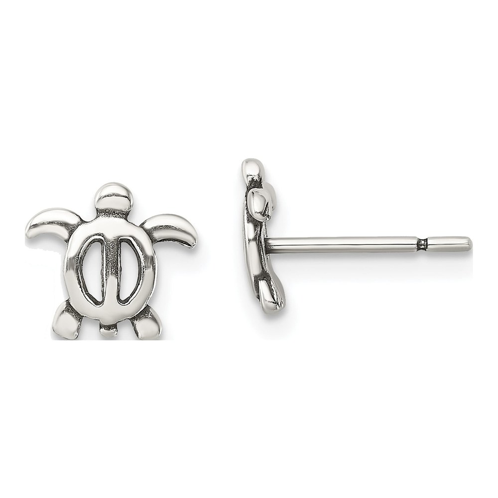 Sterling Silver Antiqued Turtle Stud Earrings