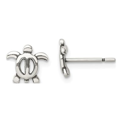 Sterling Silver Antiqued Turtle Stud Earrings