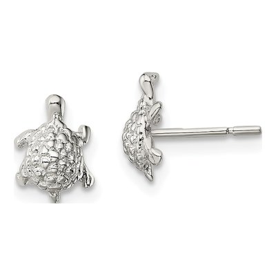 Sterling Silver Textured Turtle Stud Earrings