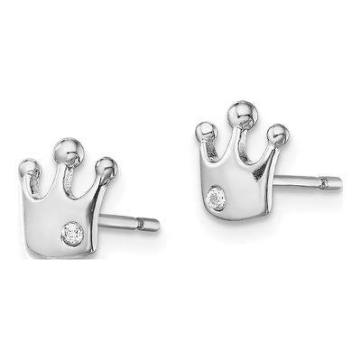 Sterling Silver CZ Crown Stud Earrings – view 3